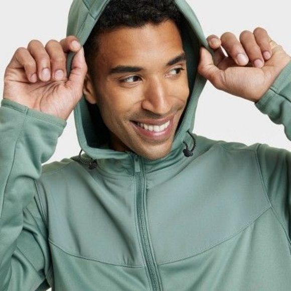 Men's DWR Fleece Full Zip Hoodie - All in Motion North Green S - Picture 2 of 2
